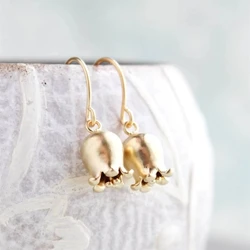 Lily of the Valley Brinco Matte Gold Color Bell Flower Small Tulip Dangle Earrings for Women Female Drop Earring Fashion Jewelry