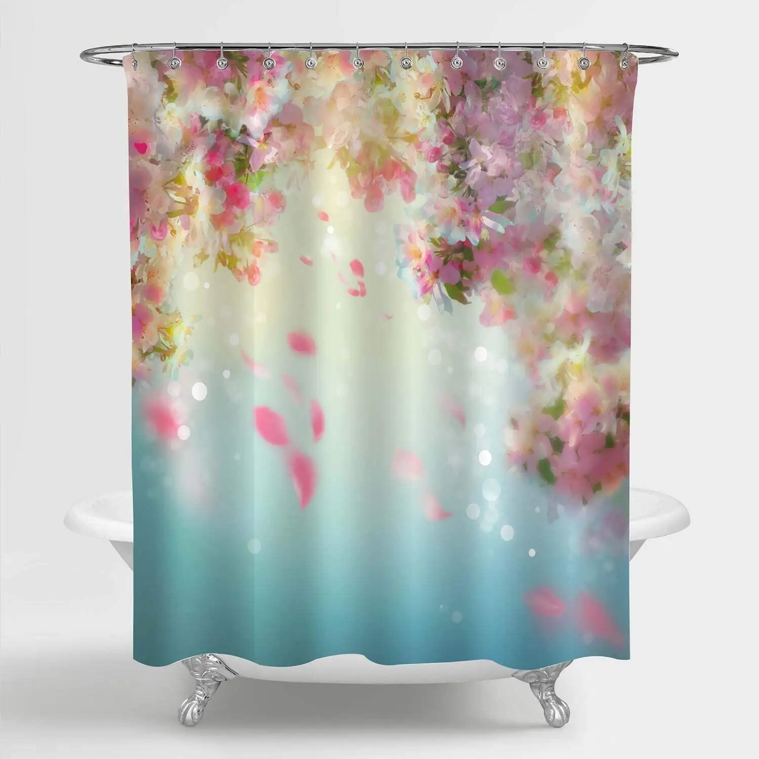 

Pink Cherry Blossom Shower Curtain for Female Bathroom Decor, Spring Sakura Floral Polyester Fabric Bath Curtains Set With Hooks