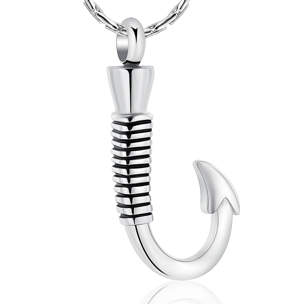 

IJD8423 Fish Hook Memorial Necklace Jewelry Stainless Steel Cremation Ashes Keepsake Urn Pendant Necklace Hook Charm Funeral Urn