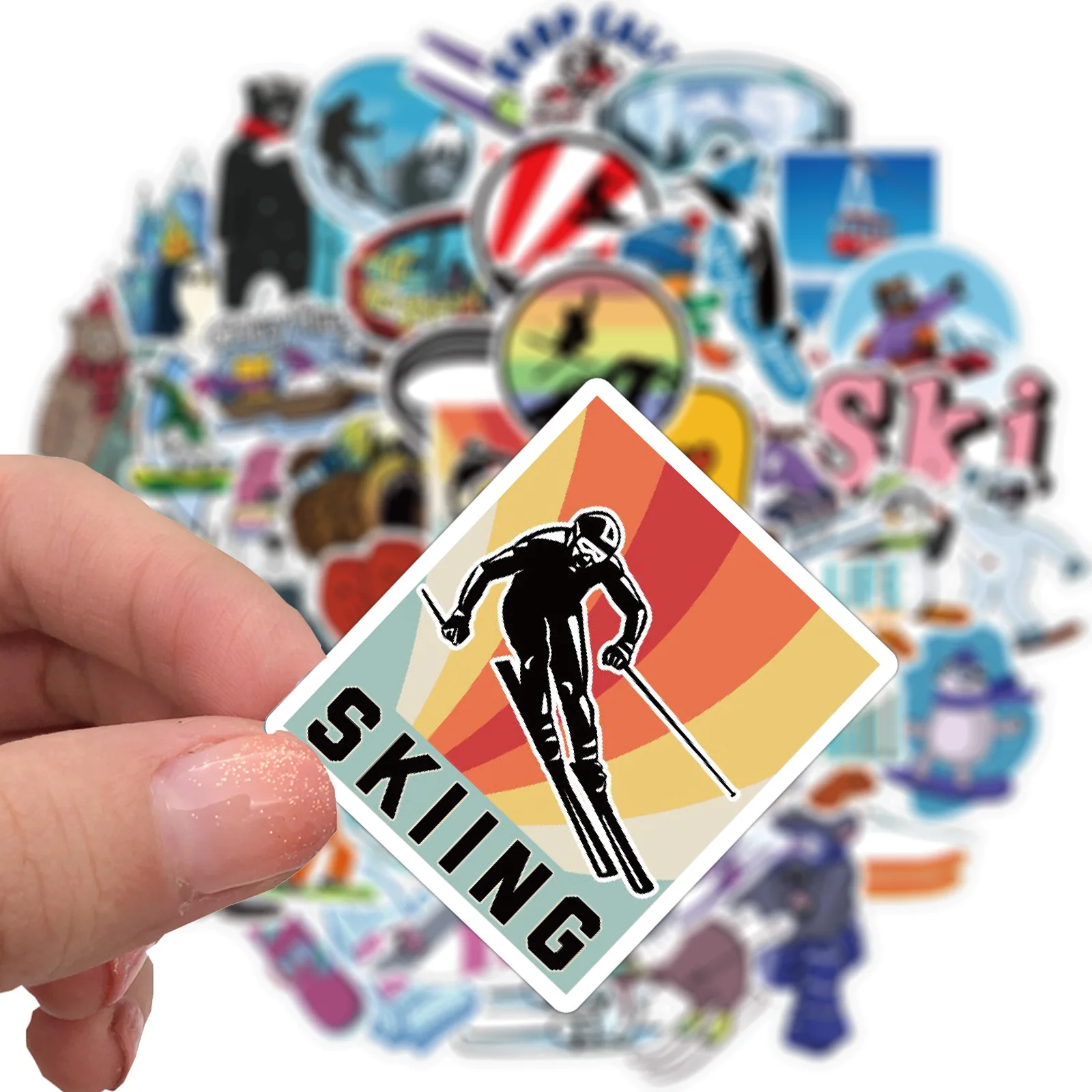 10/30/50 Pcs Winter Skiing Snow Mountain Graffiti Stickers For Laptop Skateboard Refrigerator Ski Decal Stickers Kids Gift Toy