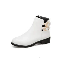 BLXQPYT Leather Ankle Boots for Women Thick Heels Round Toe Zipper Winter Party Casual PLus Size 47 48 Short Platform Boots 7104