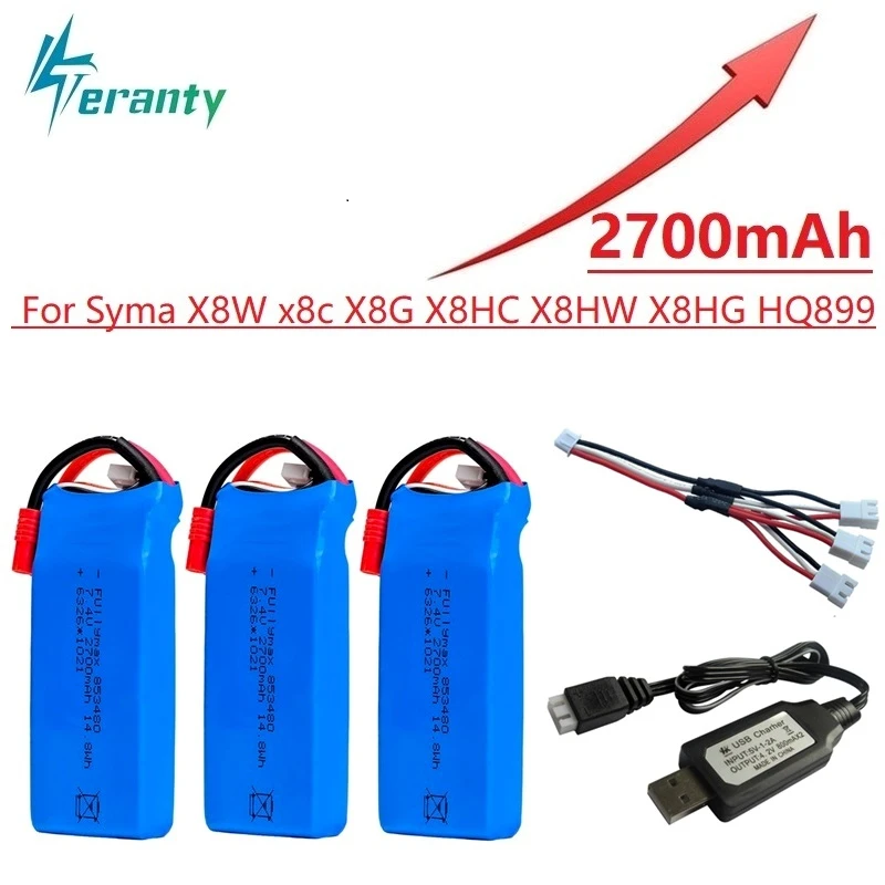 2s RC Lipo Battery 7.4v 2700mAh and USB Charger for Syma X8C X8W X8G X8 X8HC X8HG X8HW HQ899 T70CW RC Quadcopter Spare Parts