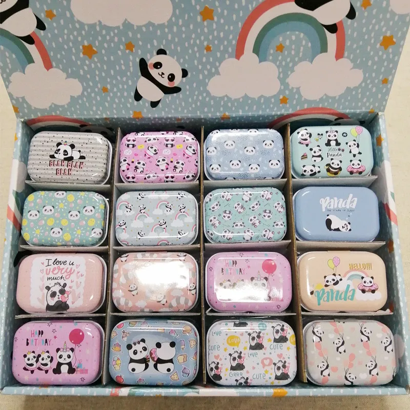 

New!32pcs/box Cartoon Panda Printing Tin Box Mini Metal Coin Saver Jewerly Case Pill Box 16 designs Candy Case