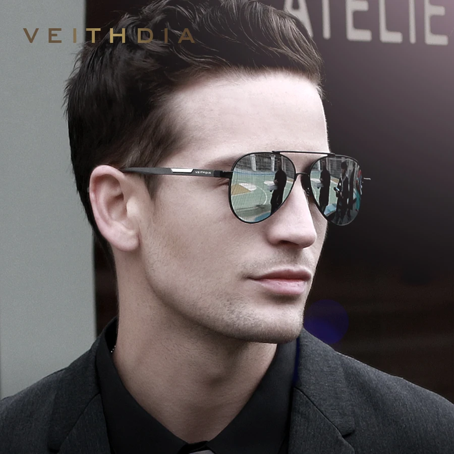 VEITHDIA Fashion Men's Pilot Sunglasses Aluminum Frame Photochromic Polarized UV400 Lens Driving Outdoor Eyewear Glasses VF6699A