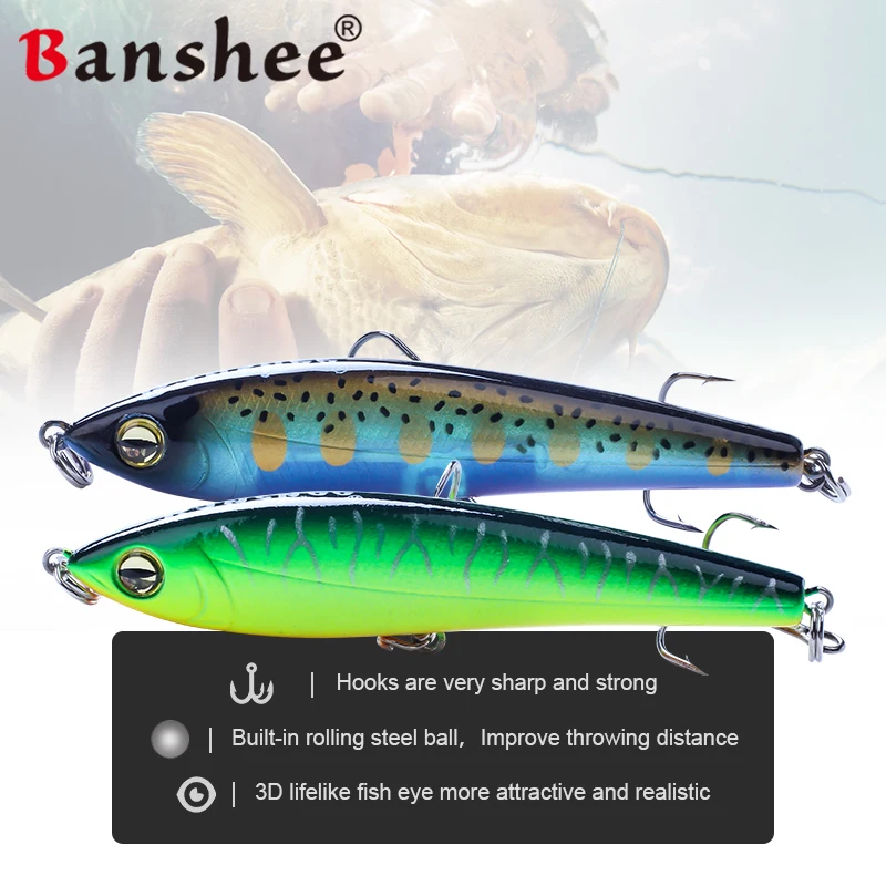 Banshee New Product Sinking PEN75S Pencil Fishing Lure Hard Bait Trolling Stickbait For Bass 75mm/11.5g Longcast Shad 3D Eyes