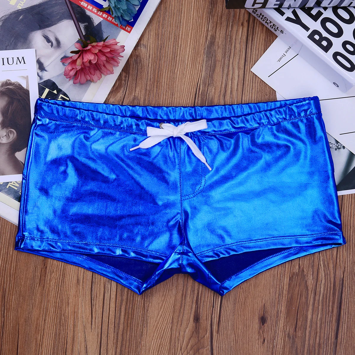 IEFiEL Nóng Nam Nam Kim Loại Sáng Bóng Thời Trang Đảng Toàn Phương Quần Lót Boxer Quần Short Clubwear Trang Phục Nam Hình Ngón