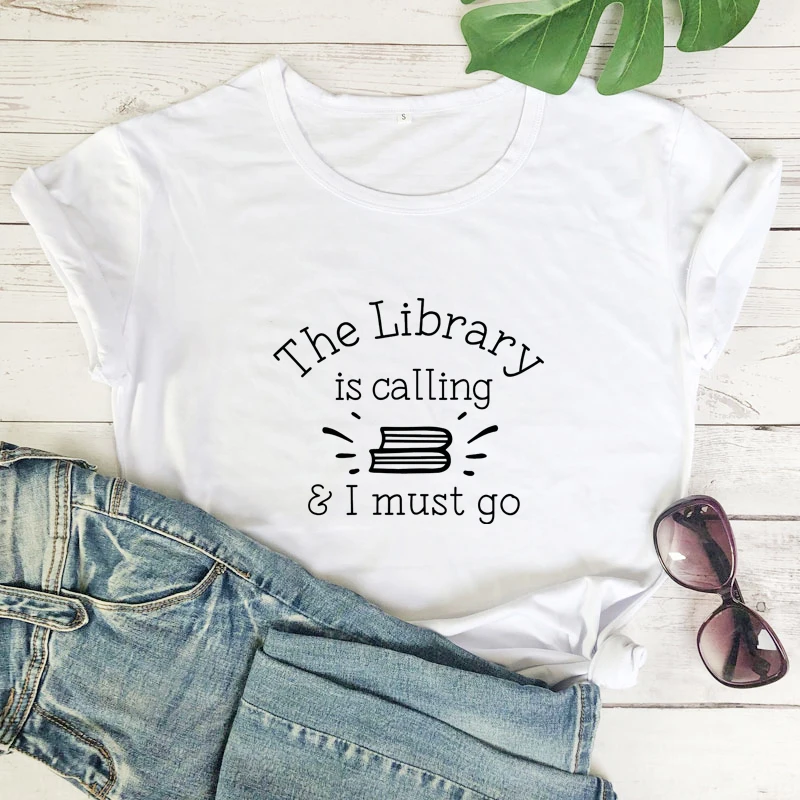 도서관 전화 & I Must Go T-shirt Funny Book Nerd Gift Tshirt 귀여운 여성 그래픽 독서 탑 티 셔츠, 드롭 배송