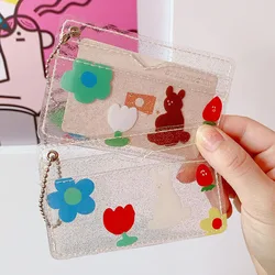 Porte-cartes de visite transparent et étanche pour femme, porte-cartes de crédit pour fille, mini portefeuille pour carte d'identité, sac en PVC, ours mignon et lapin, 2bits