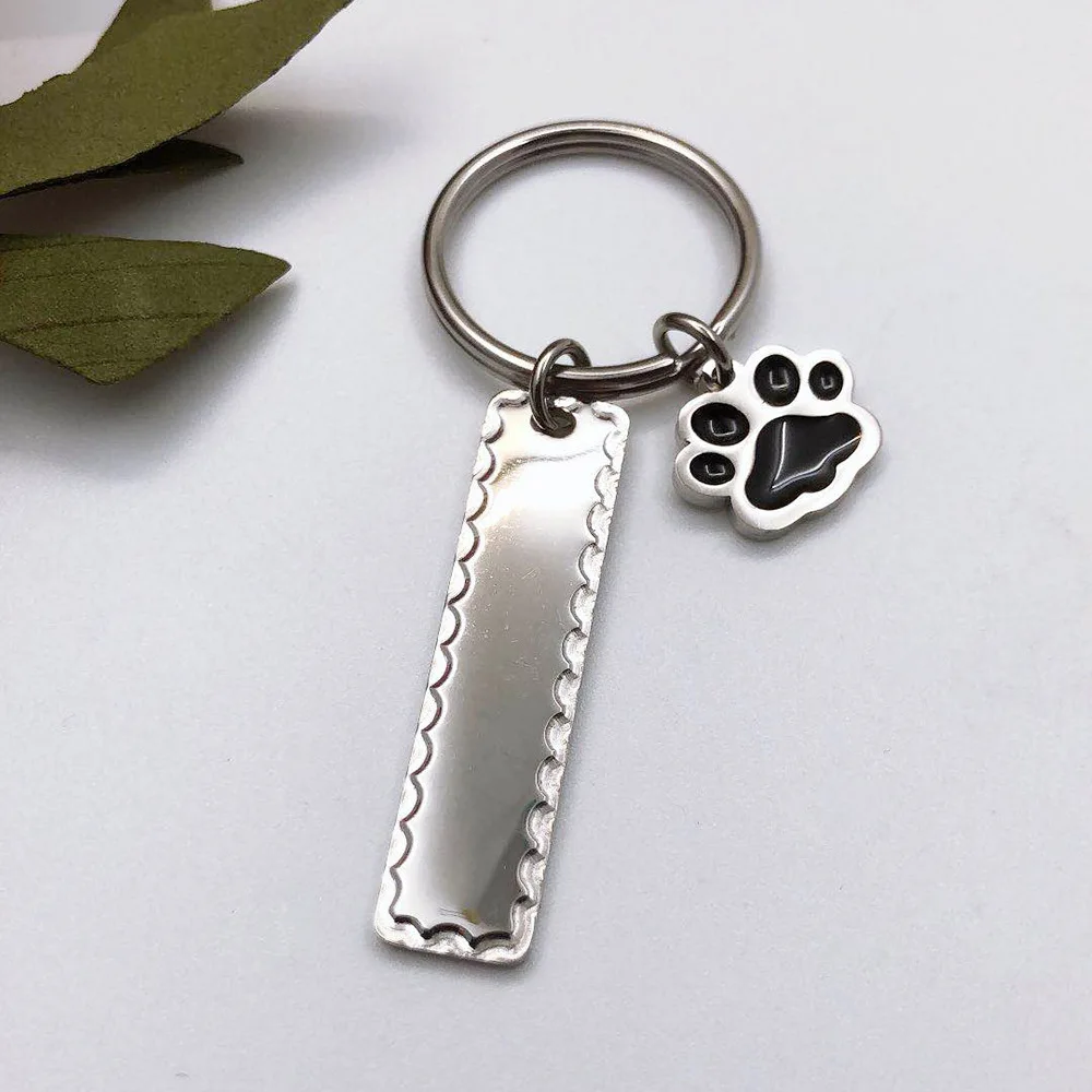 100% Stainless Steel Blank Paw Print House Heart Rectangle Dog Tag Charm Keychain Key Ring For Engrave Mirror Polished 10pcs