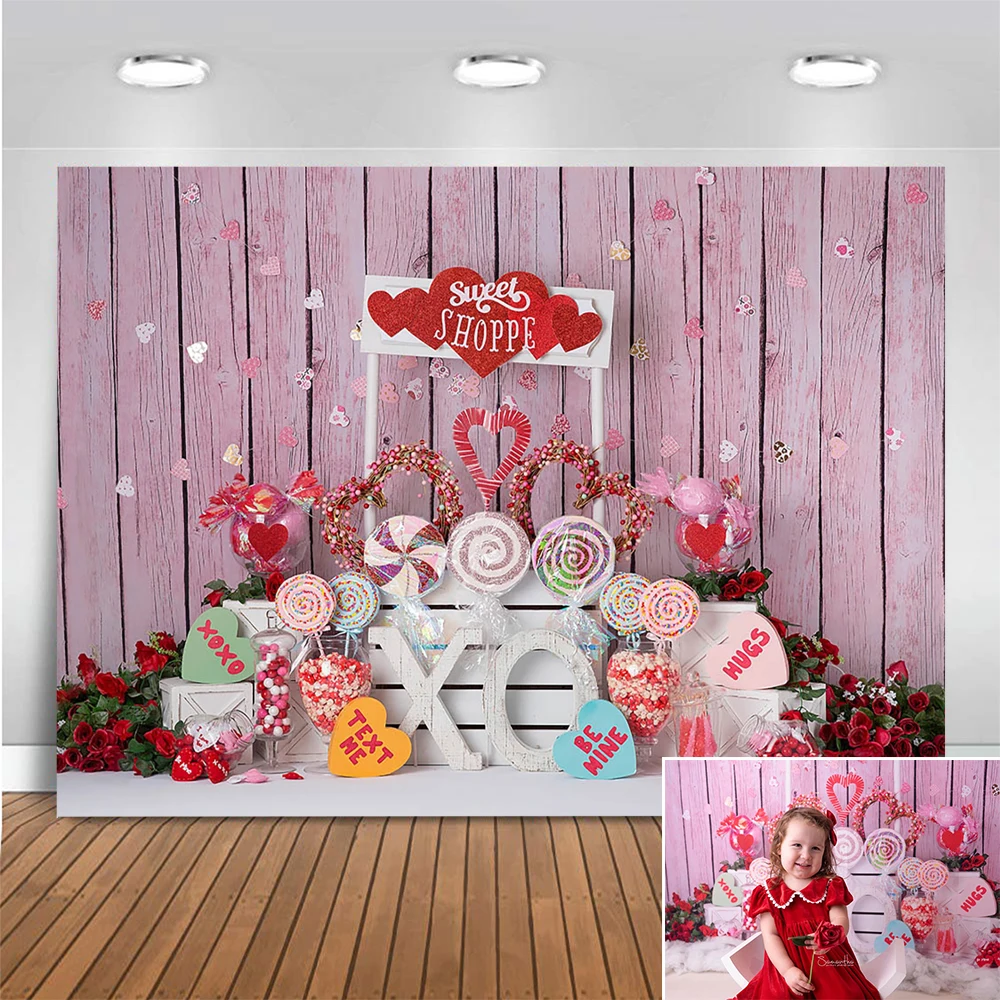 

Valentine's Day Photography Background Rose Candy Shop Wood Wall Dating Lovers Party Theme Props Backdrop Photo Studio