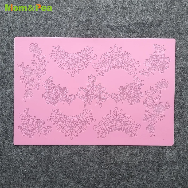 Mom&Pea YS8082 Swag & Flower Lace Pad Cake Decoration Fondant Cake 3D Mold Food Grade Silicone Mould