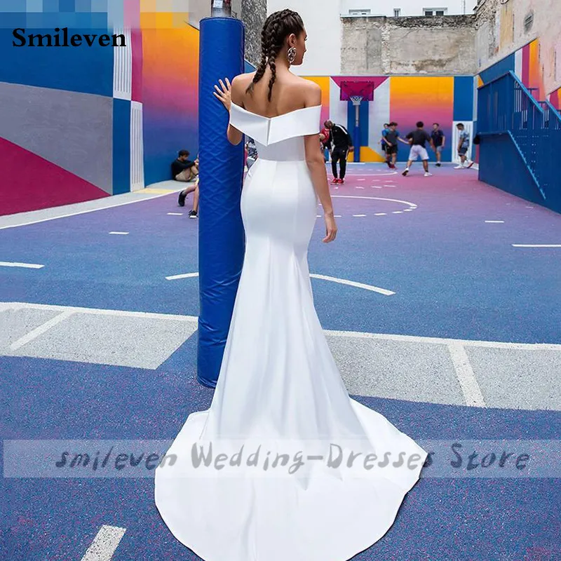 Smileven 2021 suknie ślubne syrenka Off The Shoulder satynowe suknie ślubne Backless eleganckie Vestido de novia