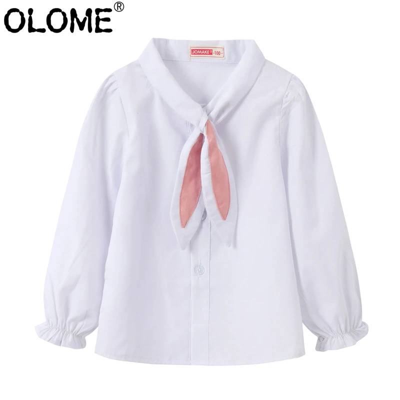 

White Blouse Shirt Kids Spring Clothing Casual Long Sleeve Shirt Toddler Girls Rabbit Collar Tops OLOME Cute Children Outwear