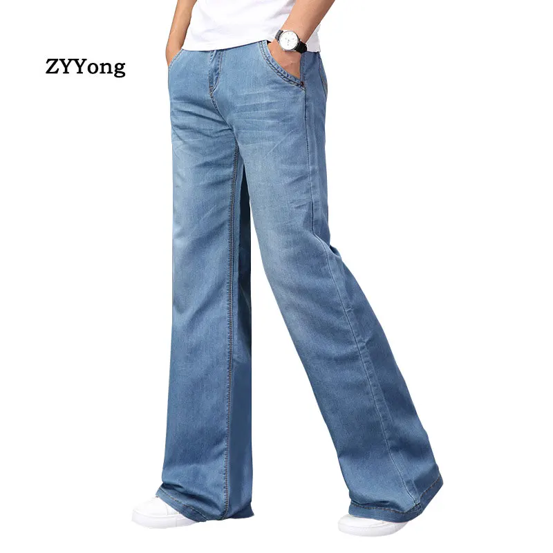 Fashion Mens Flared Boot Cut Jeans Big Leg Trousers Loose Large Size Clothing Classic Blue Denim Pants