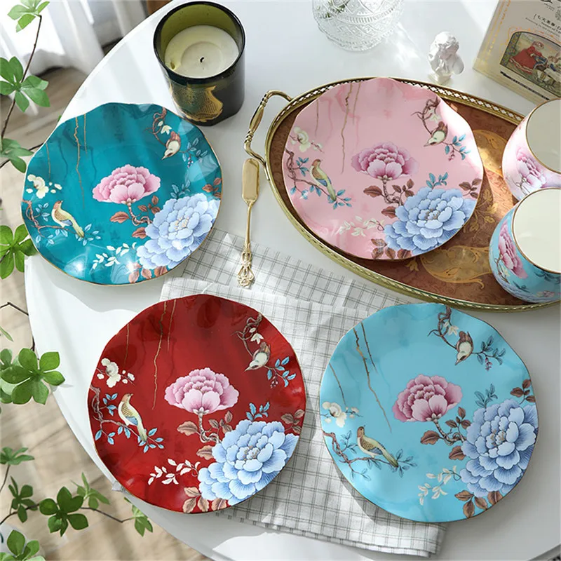 Chinese Style Dish Western Cuisine Plate Ceramic Set Gift Bone China Household Dessert Plate National Fashion New Year Tableware