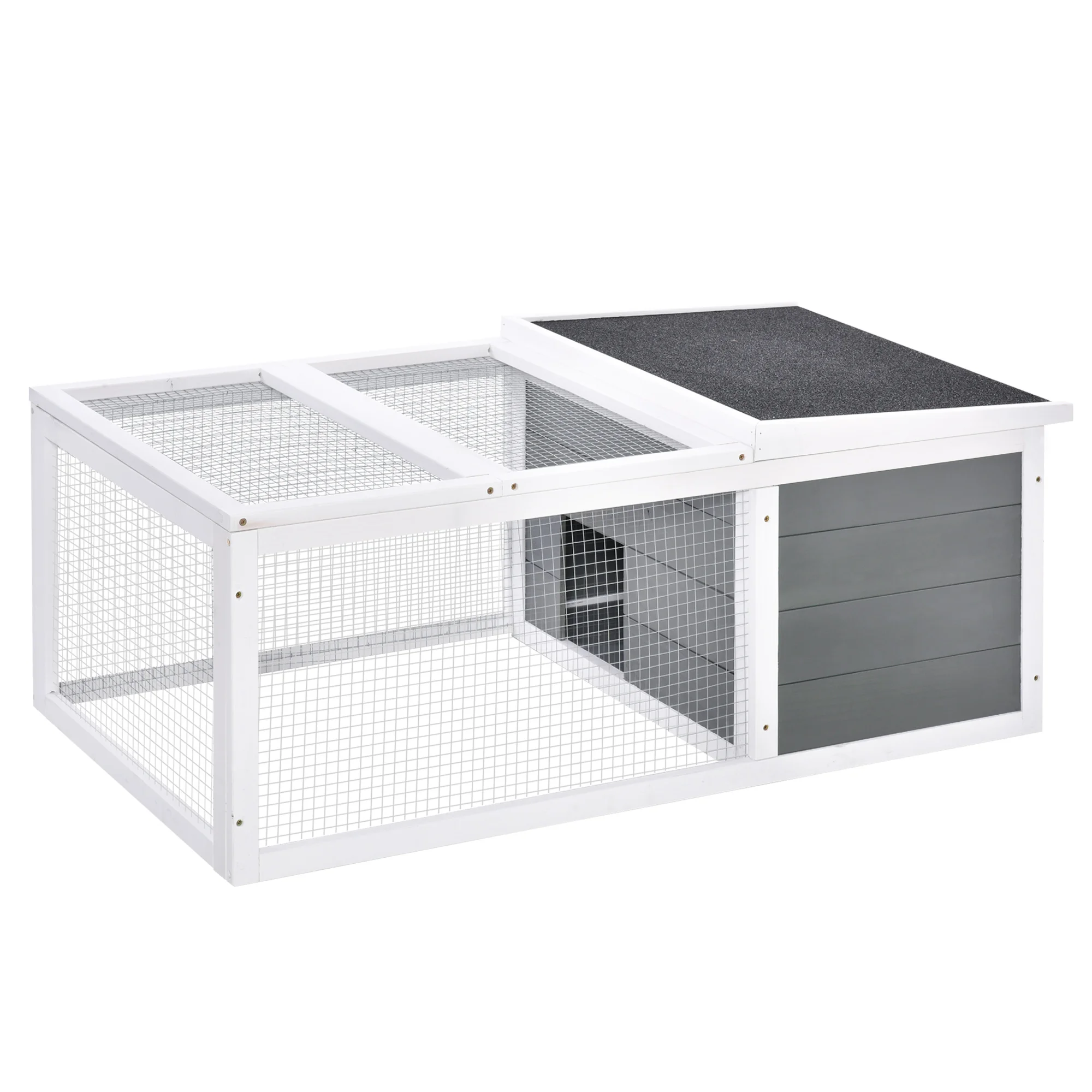 PawHut outdoor Hutch small animal cage with 2 upper doors and folding roof 115x66x47,5 cm Gray