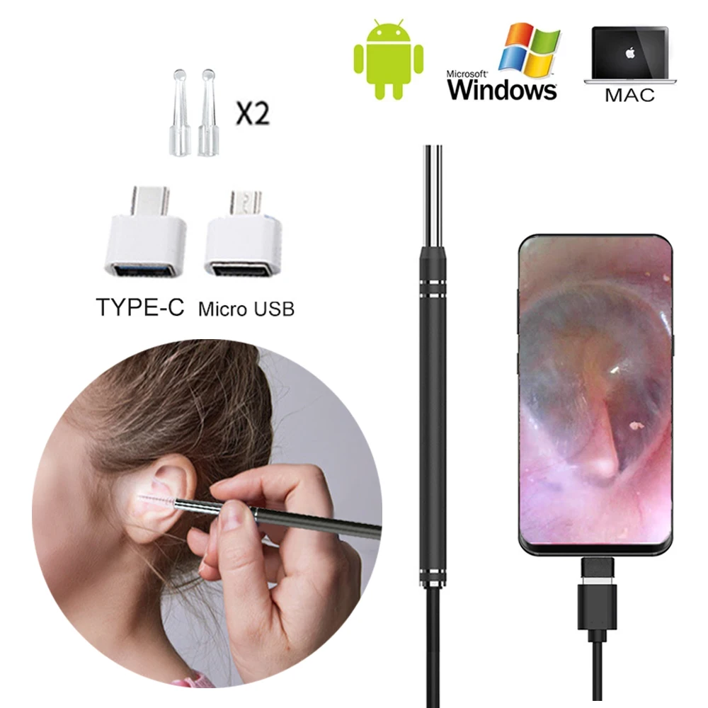 

5.5mm Otoscope Android Smart Phone Tablet PC Ear Cleaner Endoscope Mini Camera Visual Ear Spoon Earpicker Earwax Removal Tool