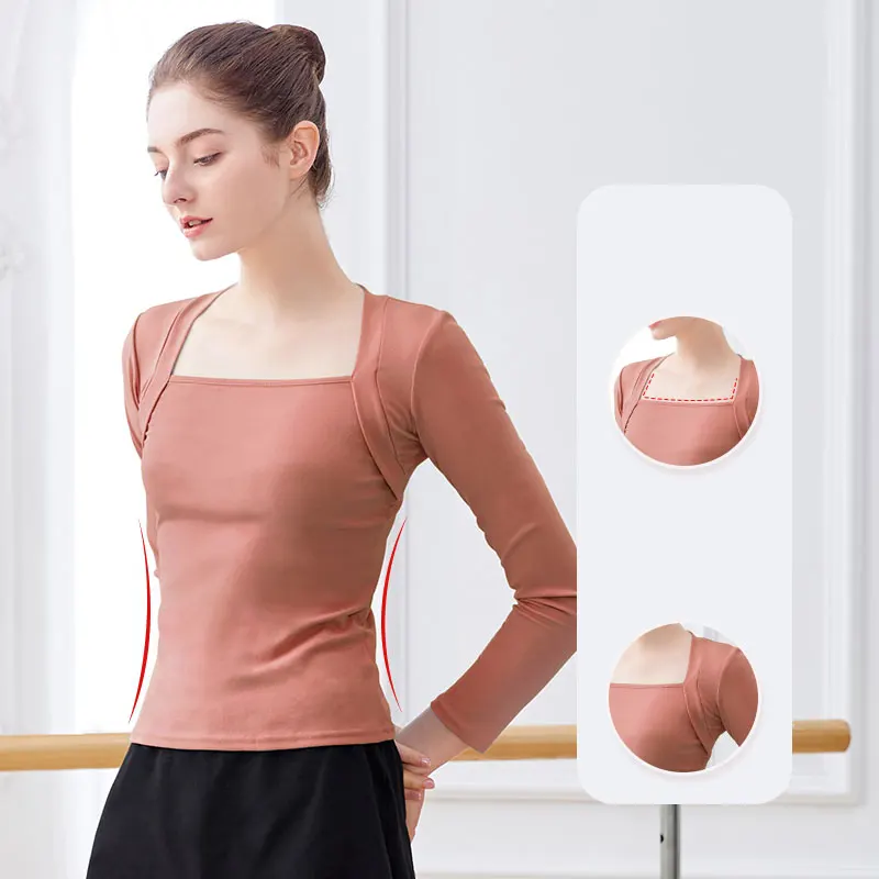 Ballet Top Woman Shirt French Cropped Square Collar Tops Fake Two Piece Clothes Adults Middle Sleeve Dance Tops Ballet Blouses