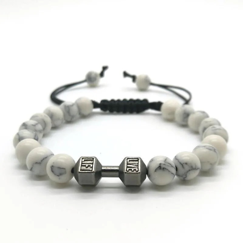 Cute Bear Brand Beads Bracelet Macrame Woven Bracelet Women Fitness Fit Life Prayer Dumbbell Bracelets Unisex Barbell Jewelry