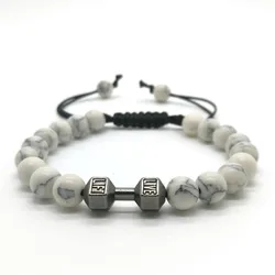 Cute Bear Brand Beads Bracelet Macrame Woven Bracelet Women Fitness Fit Life Prayer Dumbbell Bracelets Unisex Barbell Jewelry