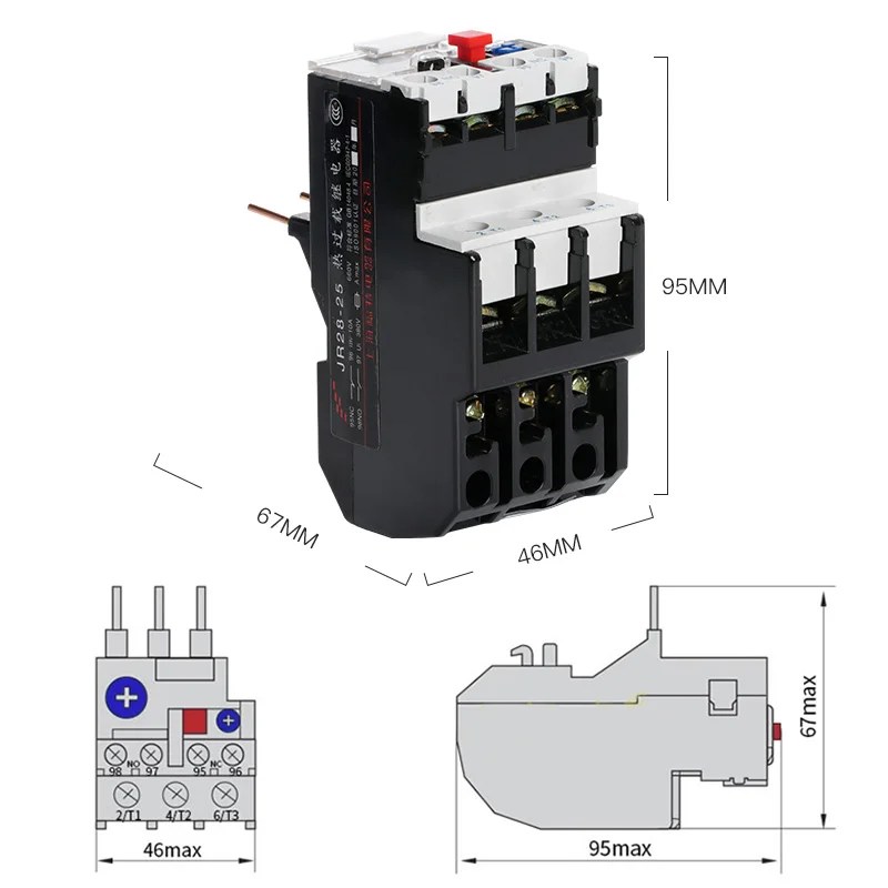 

LR2/JR28-25 2.5A 4A 8A 6A 1NO 1NC 3 Pole Adjustable Protector Thermal Overload Relay