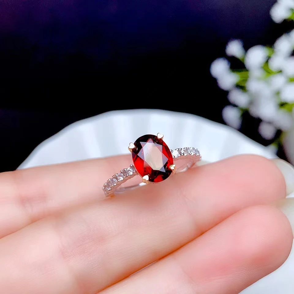 

new natural garnet gem ring for women silver jewelry real 925 silver good gem facet color party gift lucky birthstone