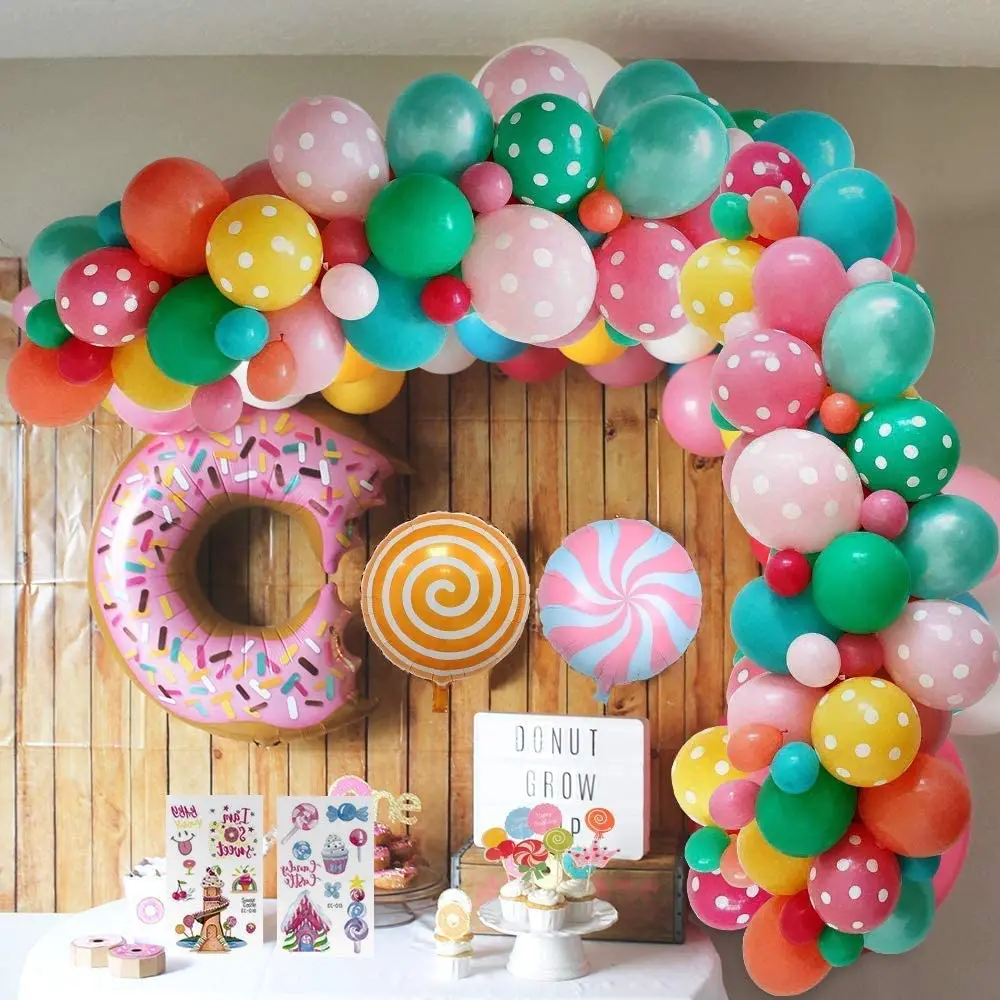 Balloons Arch Kit Ice Cream Candy Birthday Party Decorations for Girl Kids Candyland Lollipop Party Supply Happy Birthday Banner