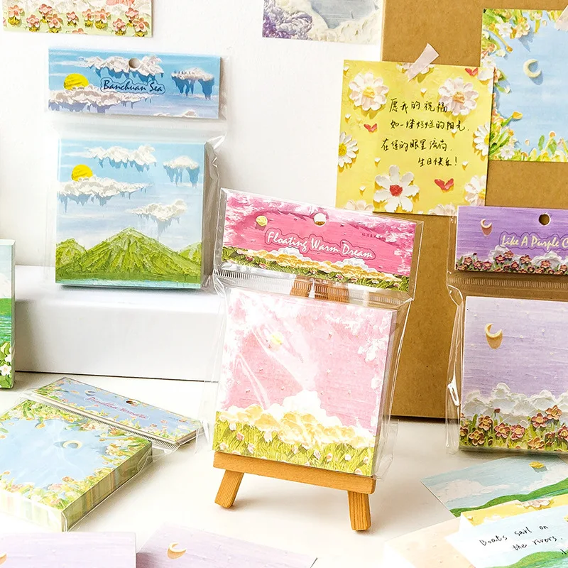 Mengtai 100pcs Oil Painting flower Memo Pad Message Notes Decorative Notepad Note Material paper Stationery Office Supplies