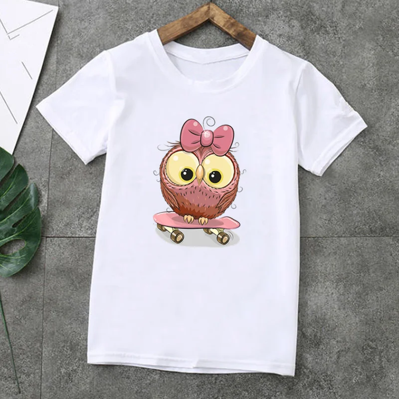 

Summer Fashion Unisex T-shirt Cute Owl Cartoon Kids T-Shirts Short Happy Birthday Sleeve Print Boys Girls Tops,ooo5391