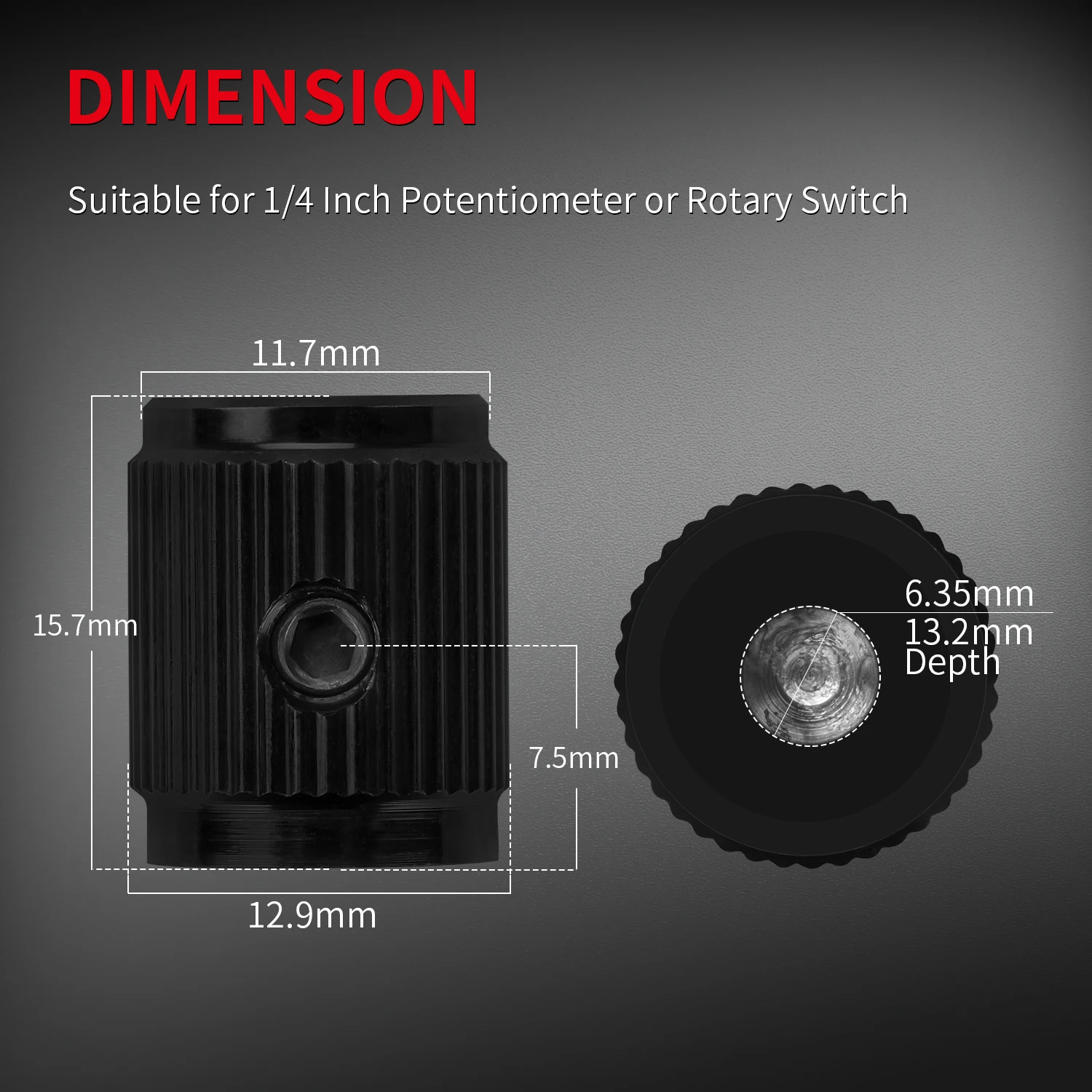 Ersatz-Potentiometer-Knopf Schwarz, Ø 32 Mm, Alu, Für 6-mm-Wellen – Lautstärkeregler