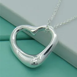 Moda 925 Sterling Silver Classic Heart Chain Pingente Colares para mulheres Jóias Presente