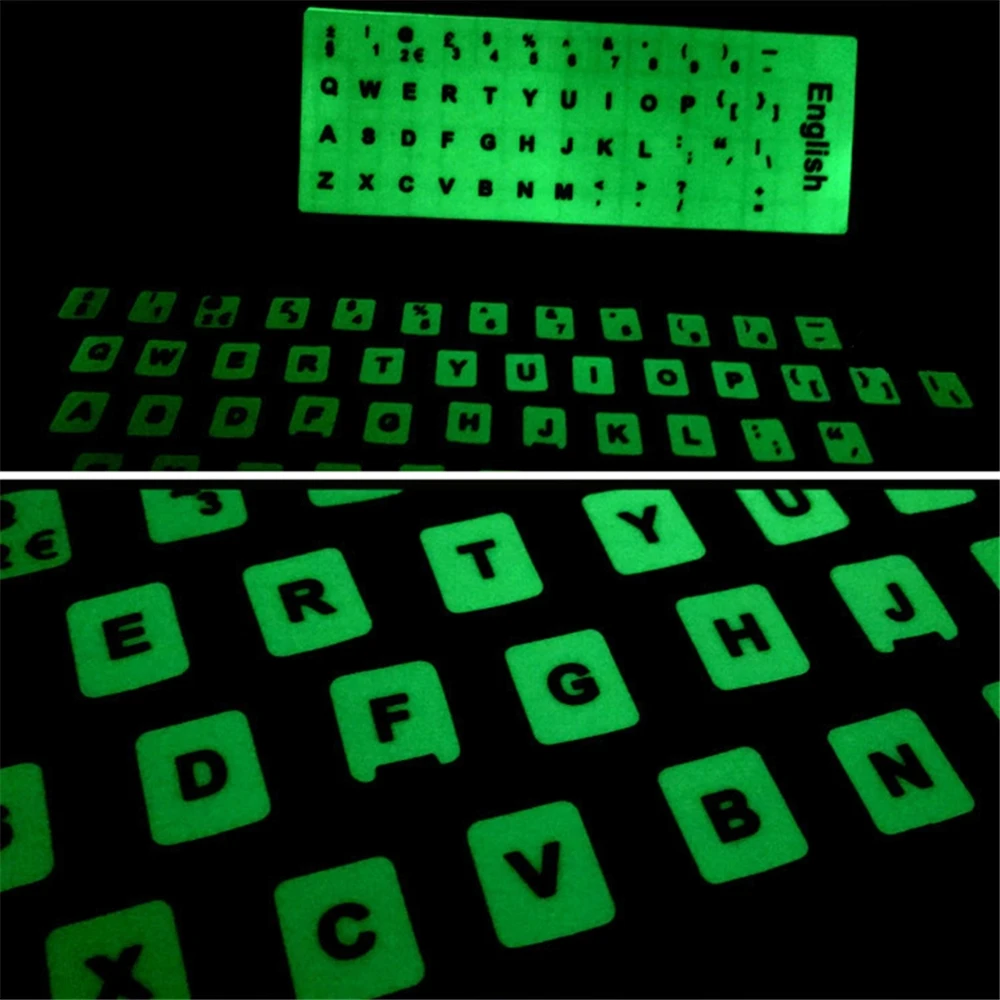Night Light Dustproof Sticker Spanish English Russian Arabic French Luminous Keyboard Stickers For Laptop PC Desktop Key Board