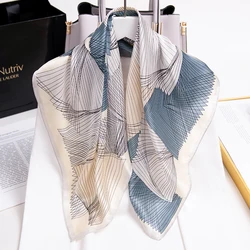 100% Natural Silk Square Scarf Women Casual Neckerchief Silk Headscarf Chinese Silk Foulard Femme Print Geometric Bandana65x65cm