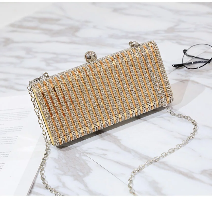 Luxury Evening Bags With Shiny Rhinestone Leather Box Bag Wedding Bride Clutch Bags Women Party Fashion Pouch Solid Purse Female