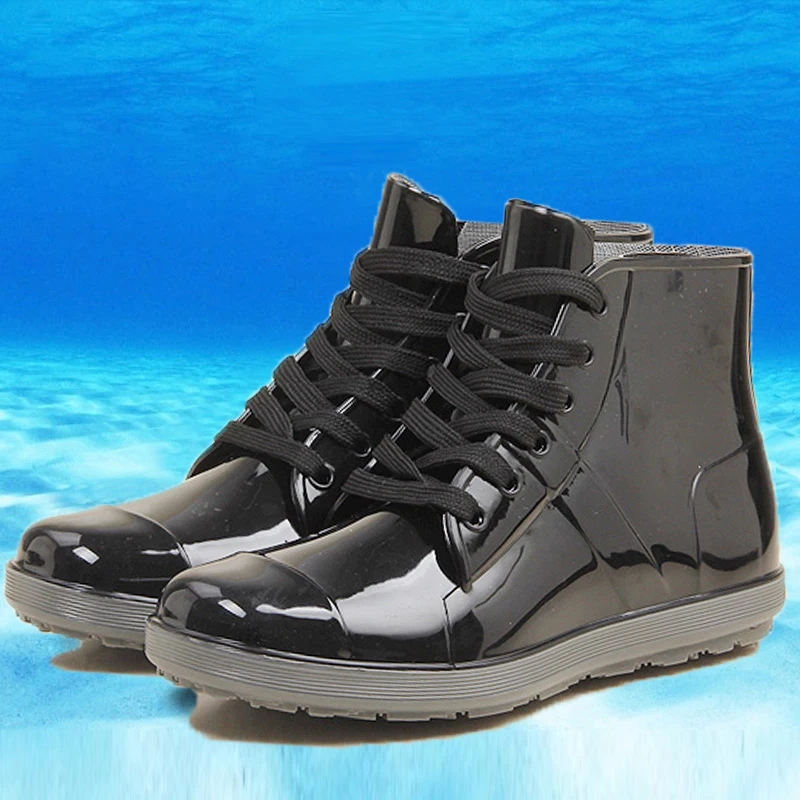 Black pvc rain boots men waterproof boots fashion galoshes low water shoes  bot fishing boots