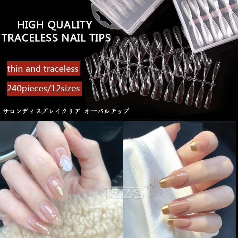 TSZS 240pcs/box 12 sizes High Quality Thin Traceless Nail Salon Transparent Nail Tips