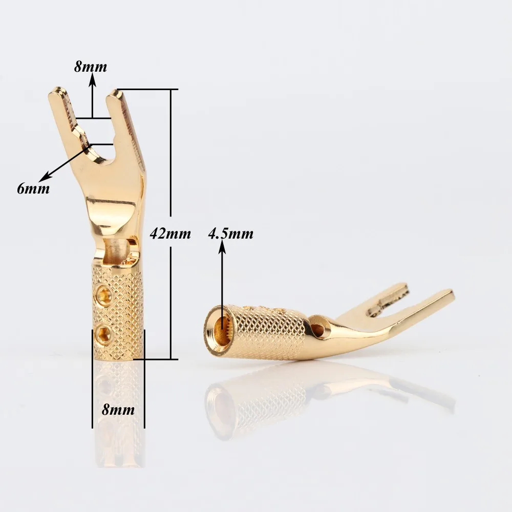 Hi-End SY1508 Pure Copper/24K Gold/Rhodium Plated Spade Plug Speaker Cable Y Connector Fork Screw Locking Terminal Adapter