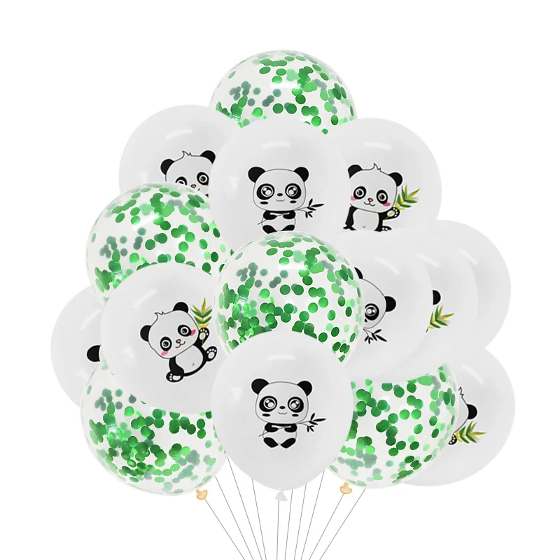 Globo de látex con diseño de Panda, decoración de bambú, confeti de piezas, suministros de cumpleaños para Baby Shower, 5/10/15 Fiesta Temática, 12