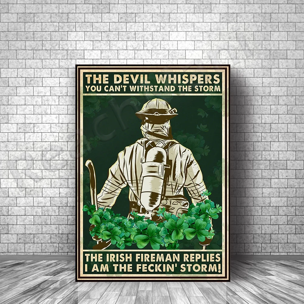 The Devil Whispers You Can’t Bear the Storm Vertical Poster, Irish Firefighter Poster, Firefighter Poster, St. Patrick’s Day Pos