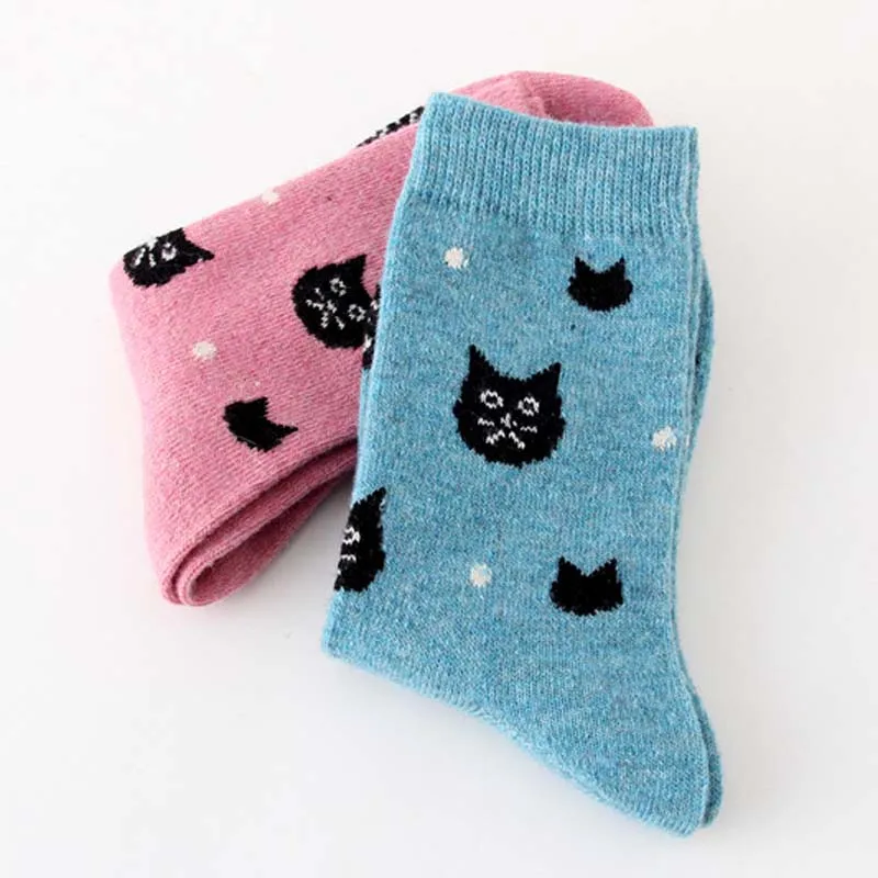 DaiShana-Chaussettes mignonnes en laine pour femmes, nouveau style japonais, chat coréen, Harajuku, Kawaii, épaissir, automne, hiver, 1 paire