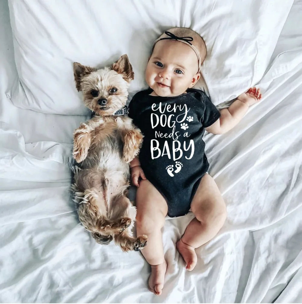 

Infant Newborn Baby Girls Boys Short Sleeve Every Dog Needs A Baby Letter Print Romper Jumpsuit Outfit Clothes Summer