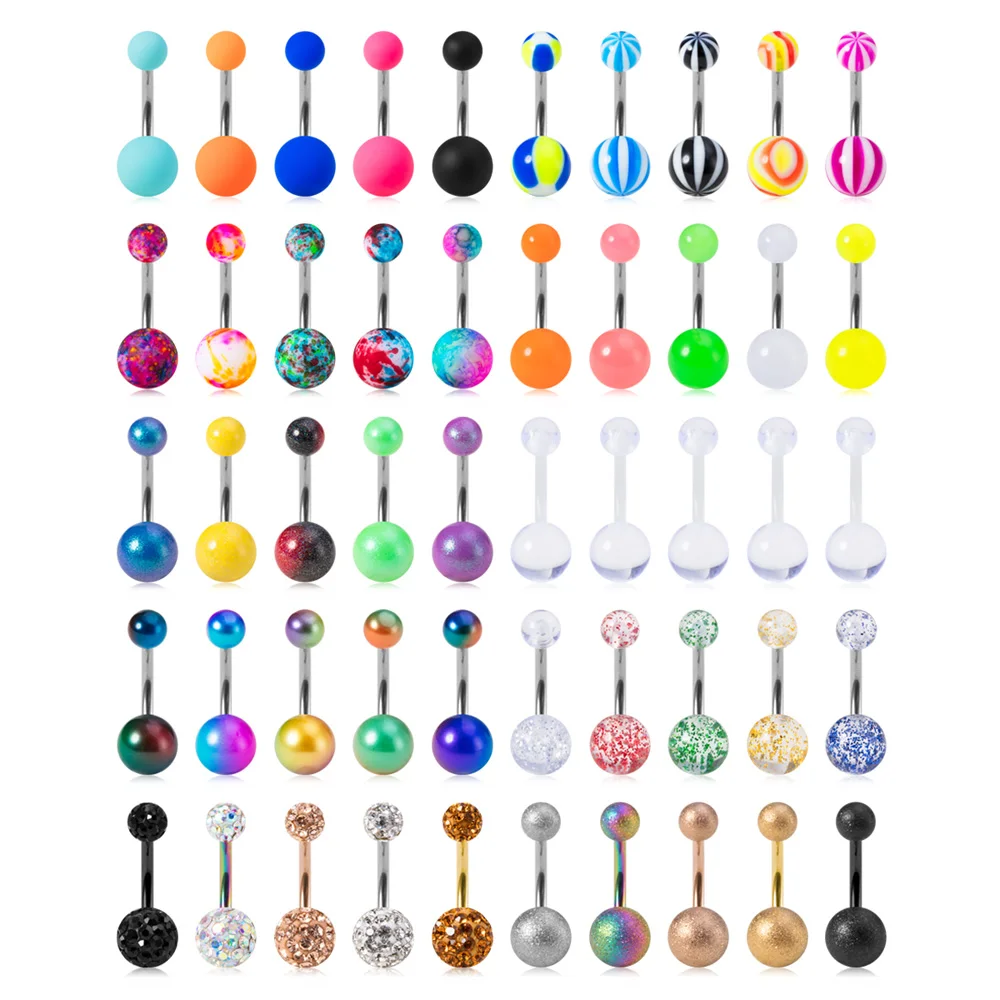 5Pcs 14G Navel Piercing Jewelry Set Sexy Colorful Acrylic Belly Piercing for Women 316L Surgical Steel Bar Belly Button Rings