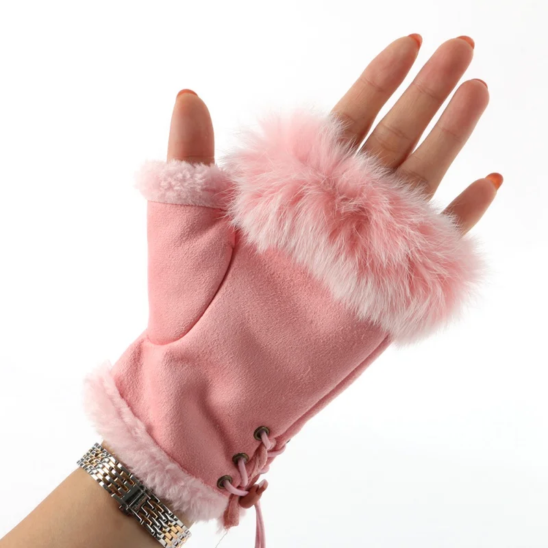 Mùa Đông Bán Găng Tay Nữ Nỉ Ấm Áp Mitten Fingerless Gloves Tay Thời Trang Hoang Dã Đồng Màu Găng Tay