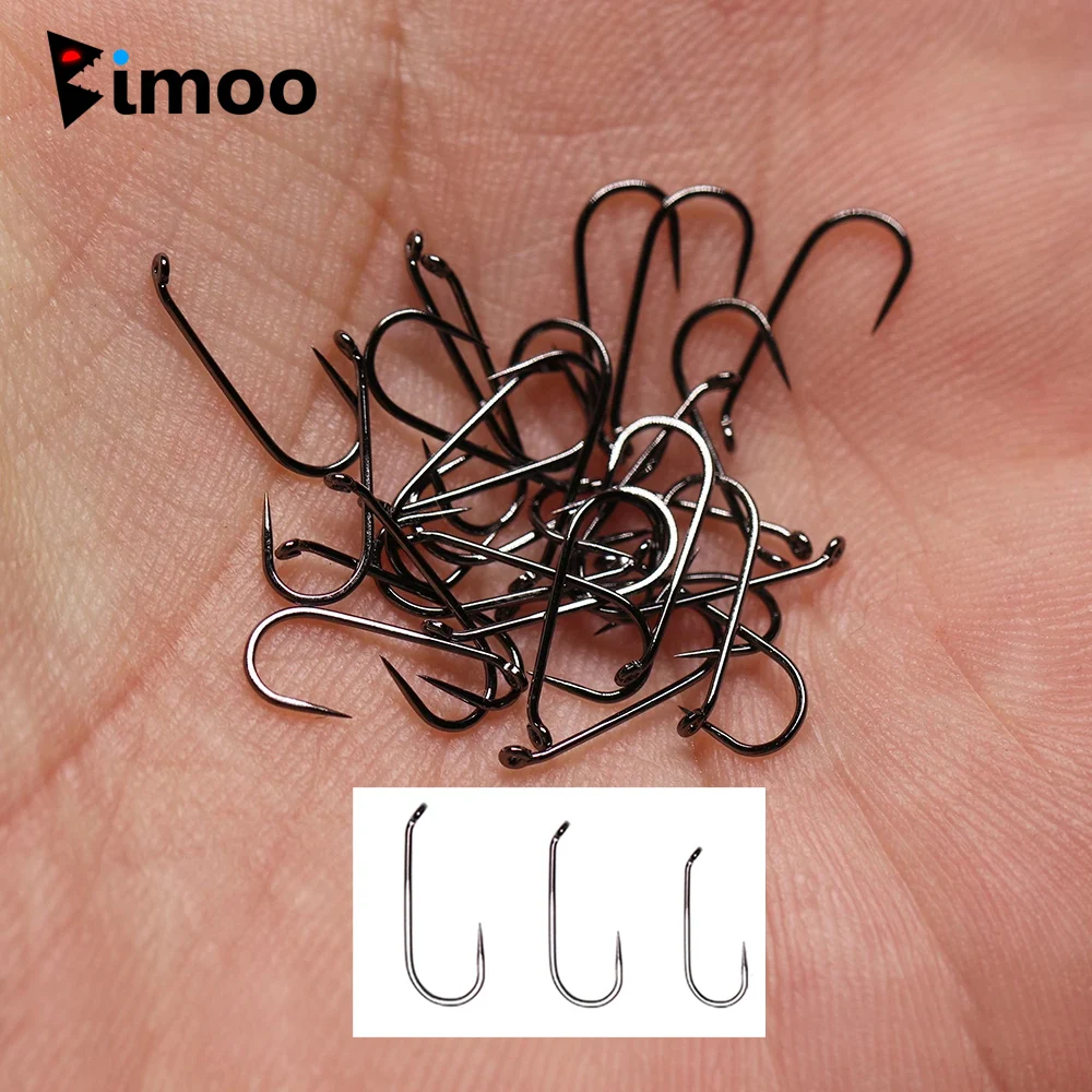 Bimoo 50pcs/100pcs #14 #16 #18 High Carbon Steel Barbless Fly Tying Hook For Tying  Dry Wet Fly Nymph Trout Fishing Lures Baits