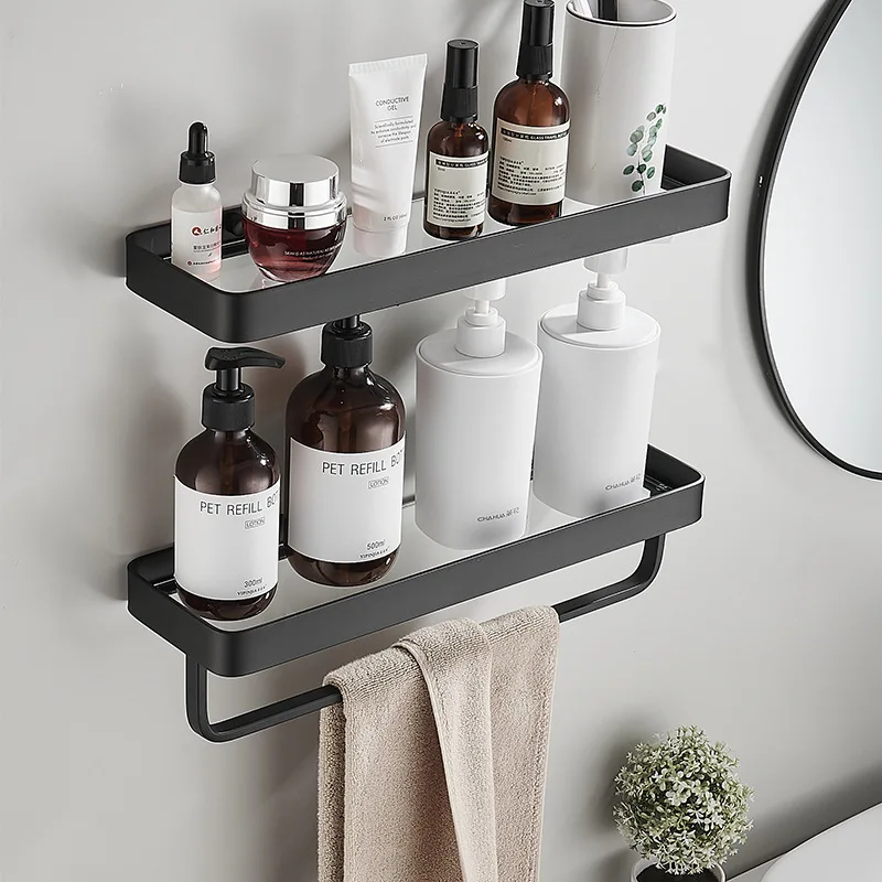 Bathroom Shelf Bath Shower Shelf With Bar Aluminum White Glass Shelf Bathroom Corner shelf Wall Mounted Kitchen Storage holder