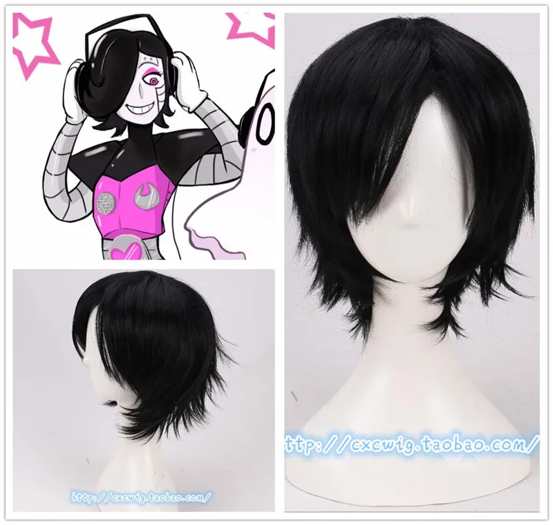 

Game Undertale - Mettaton Cosplay Wig for Women Short Black Hair Wig with Wig Cap