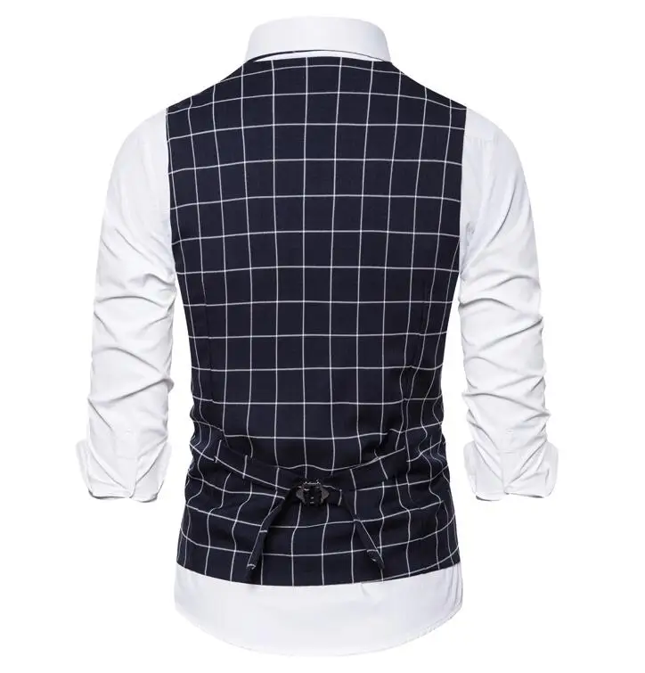 Waistcoat Vest For Men Slim Fit Leisure Plaid Gentlemen Business Sleeveless Vintage Mens Wedding Vest Party Formal Costime Homme