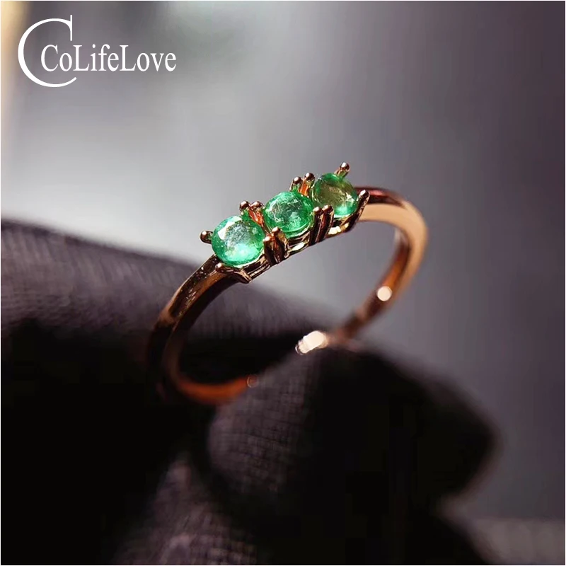 CoLife Jewelry Emerald Ring for Daily Wear 3 Pieces Natural Emerald Silver Ring Solid 925 Silver Emerald Jewelry