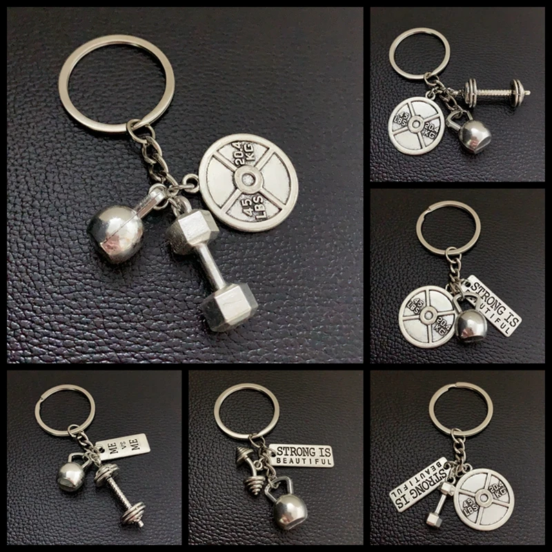 Llavero con mancuernas para hombre, accesorio deportivo de fuerza, con palabras, para gimnasio, Crossfit, regalo, 1 unidad