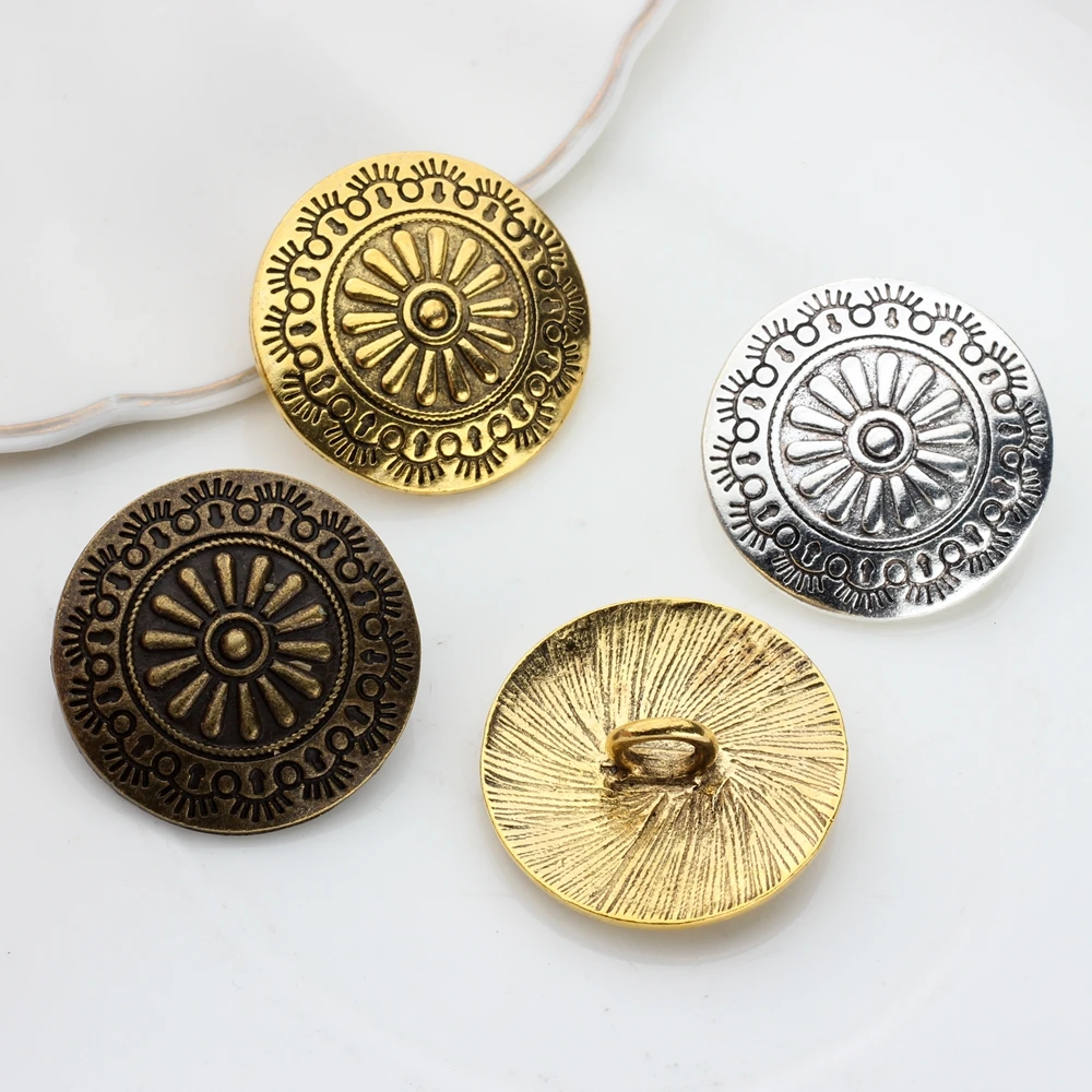 3pcs/lot 30MM Retro Zinc Alloy Round  Bronze  Daisy CONCHO Decorative Buttons Charms Pendants For DIY Accessories